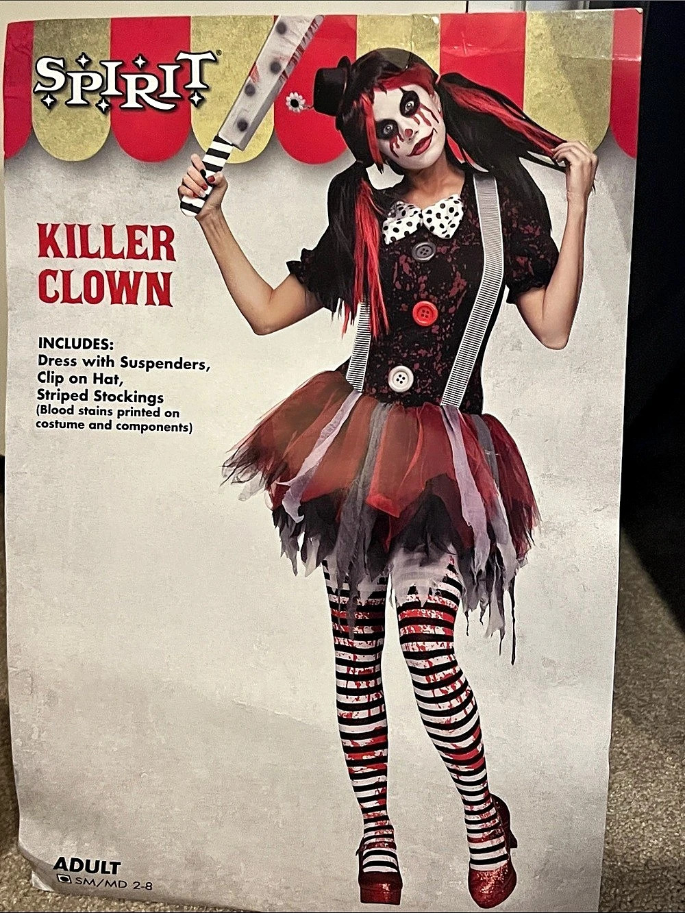Spirit Halloween Killer Clown Halloween Costume Dress Size 2-8